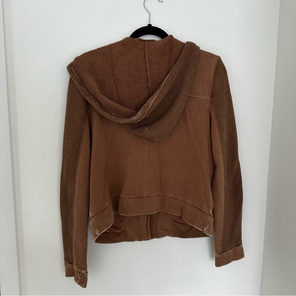 Free People Distressed Knit Full Zip Hoodie Moto Style Brown Size Small Women’s - Picture 4 of 11